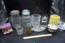 Glass Jars, Vase, Bottles, Butter Dish, Canister