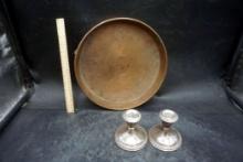 Sterling Candlesticks, Copper Pan.