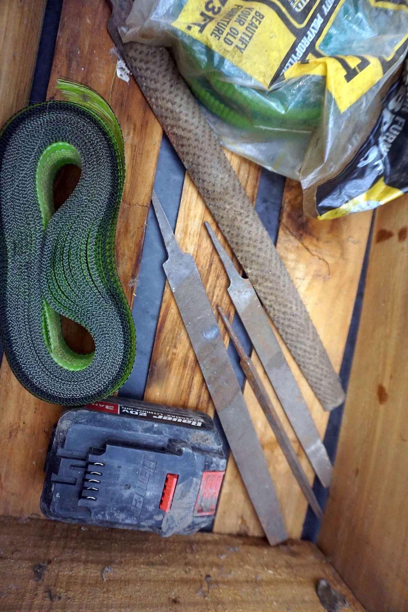 Wooden Crate w/ Files, Battery, Tow Strap & Chair Straps