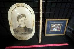 Oval Frame w/ Girl & Cat Picture