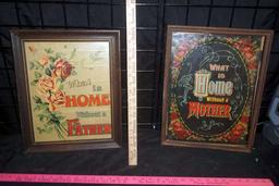 2 Framed Pictures - "What is Home Without a Father" & "What is Home Without a Mother"