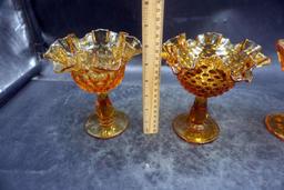 Hobnail & Amber Colored Ruffle Stemmed Glasses