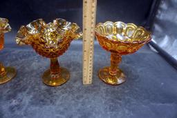 Hobnail & Amber Colored Ruffle Stemmed Glasses