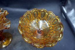 Hobnail & Amber Colored Ruffle Stemmed Glasses