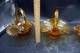 Hobnail & Amber Colored Ruffle Bowl & Baskets