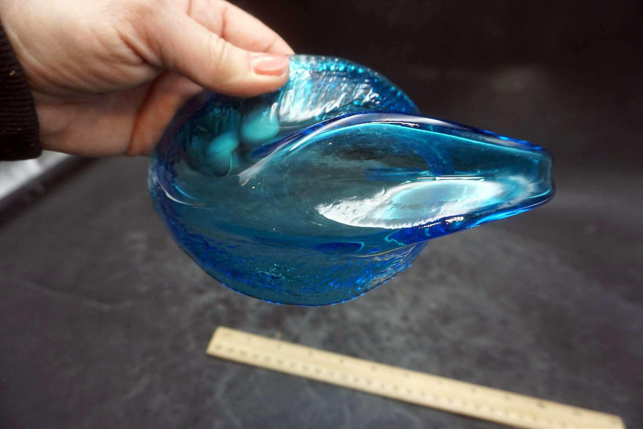 Blue Glass Swan Dish