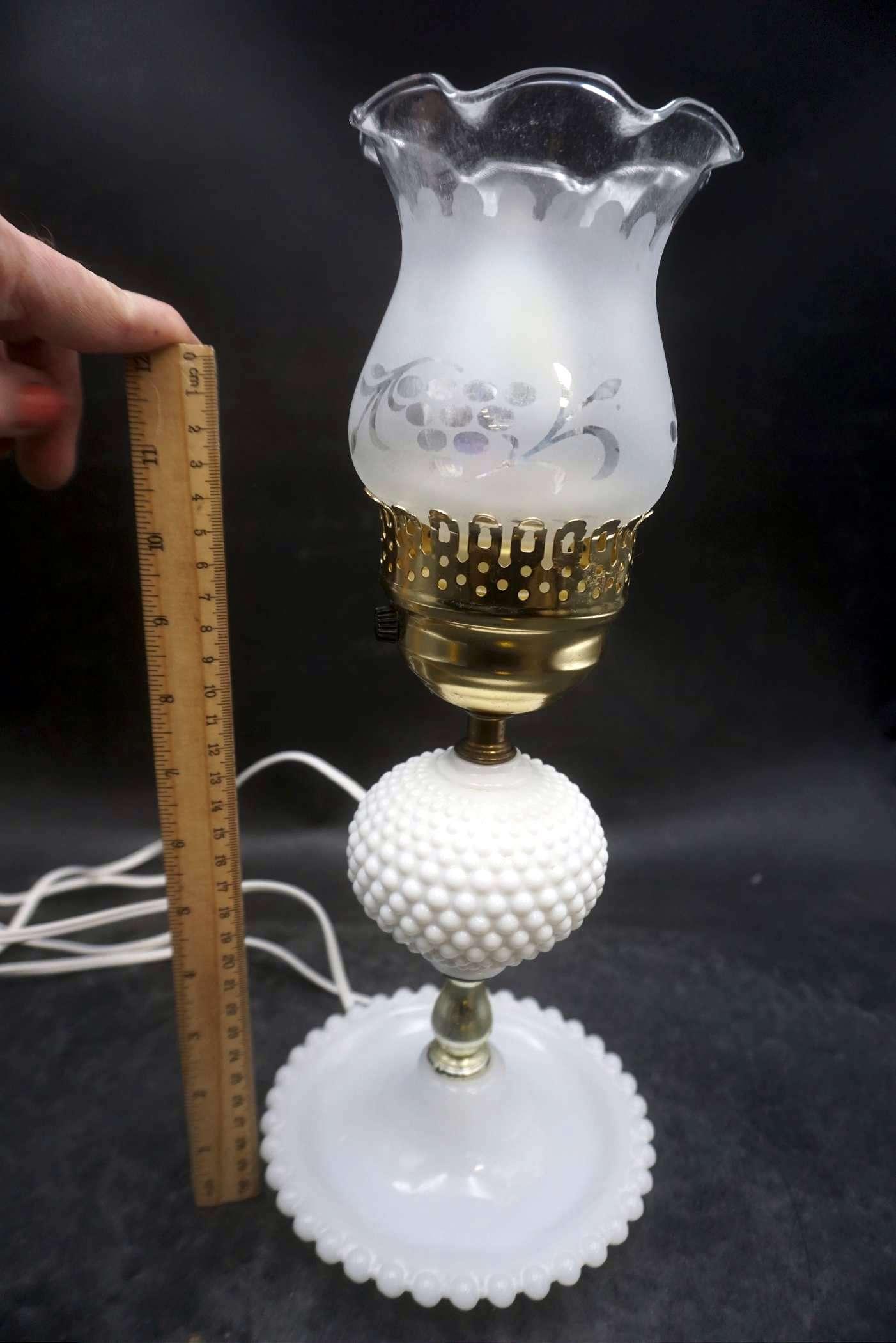 Hobnail Milk Glass Electric Lamp