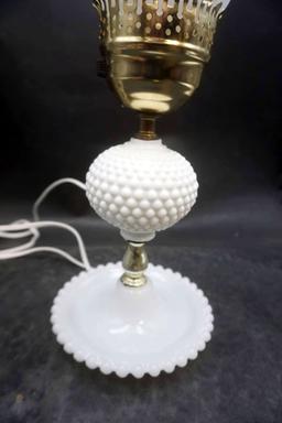 Hobnail Milk Glass Electric Lamp