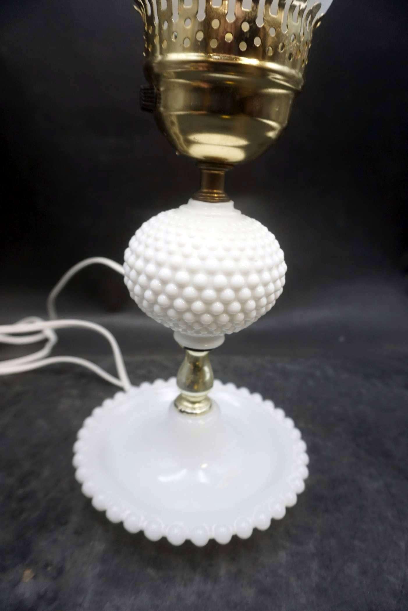 Hobnail Milk Glass Electric Lamp