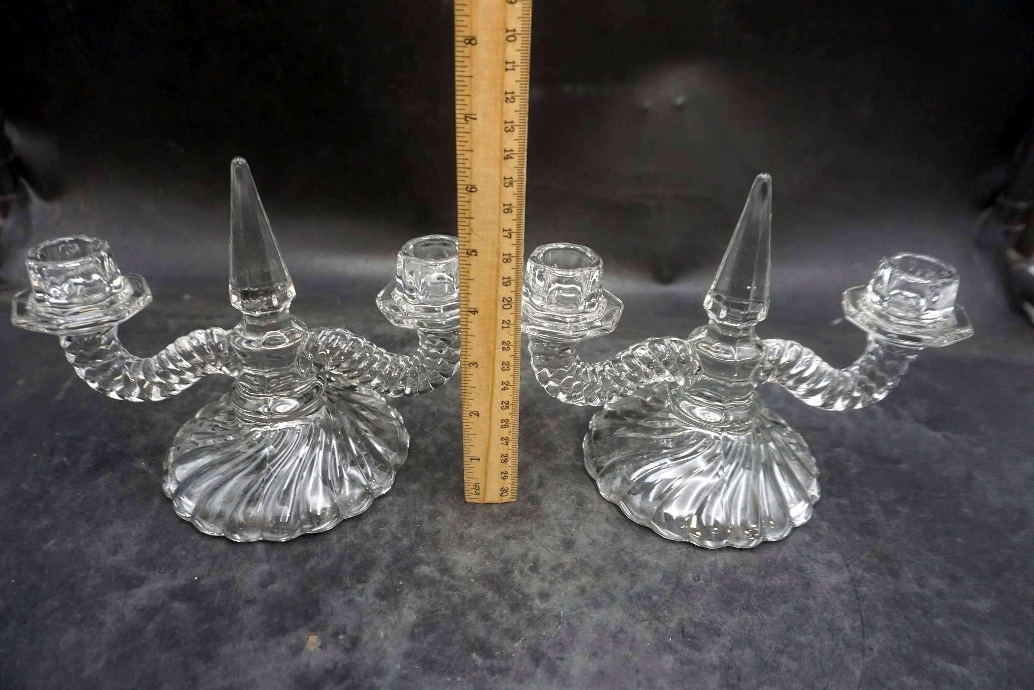 2 - Glass Candlestick Holders
