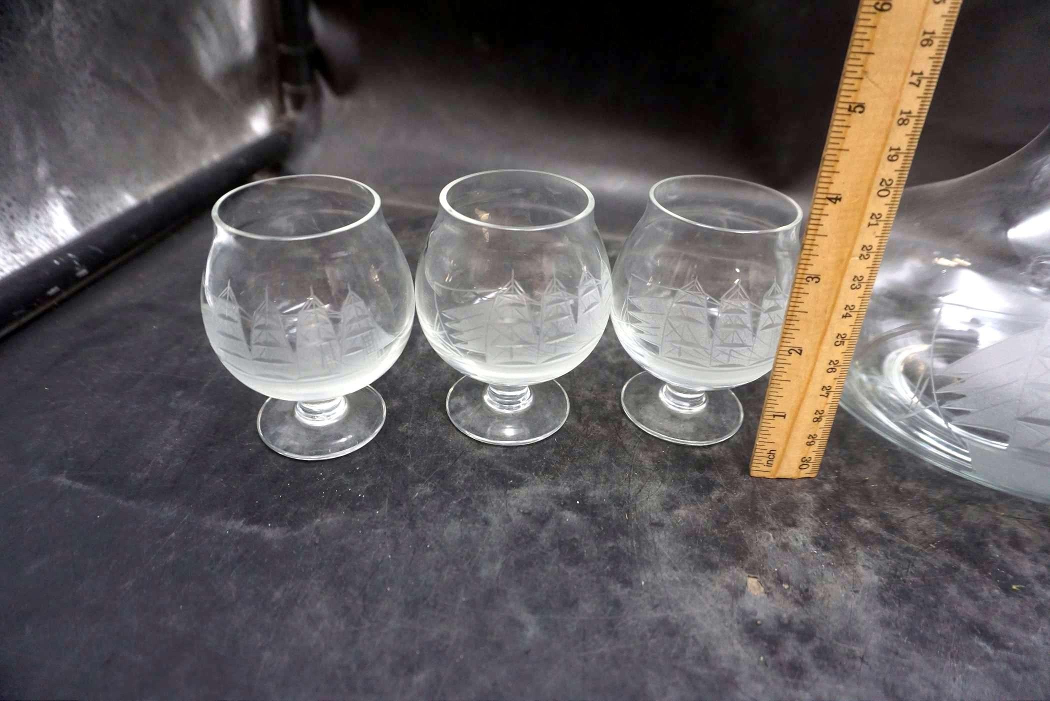 Frosted Ship Glasses, Daily Bread Glass Tray, Glass Bell Tray, Decanter