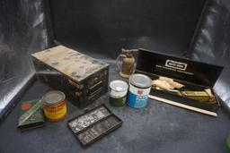 Cans, Containers, Metal Gun Cleaning Box w/ Gear