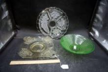 "Gothic Garden Plate", English Hobnail Bowl & Divided Glass Dish