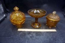 Amber Colored Glass Candy Dishes & Bowl