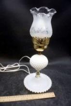 Hobnail Milk Glass Electric Lamp