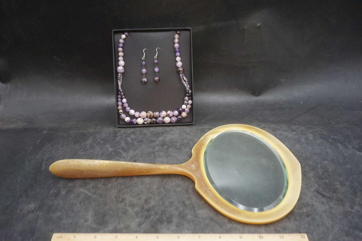 Hand Mirror w/ Necklace & Earring Set
