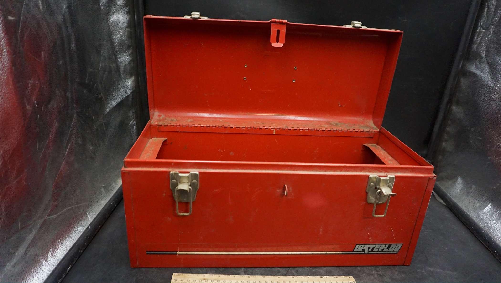 Waterloo Red Metal Toolbox w/ Pipe Wrench, Pliers, Punches & More