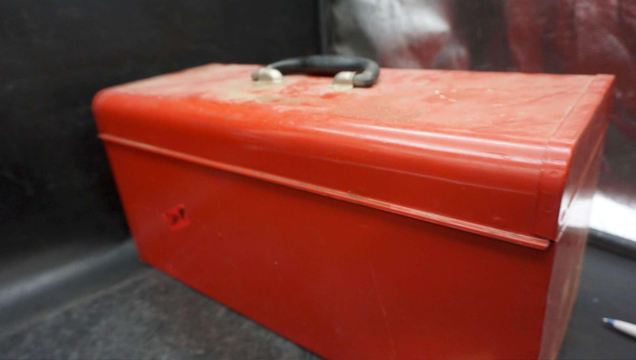 Waterloo Red Metal Toolbox w/ Pipe Wrench, Pliers, Punches & More