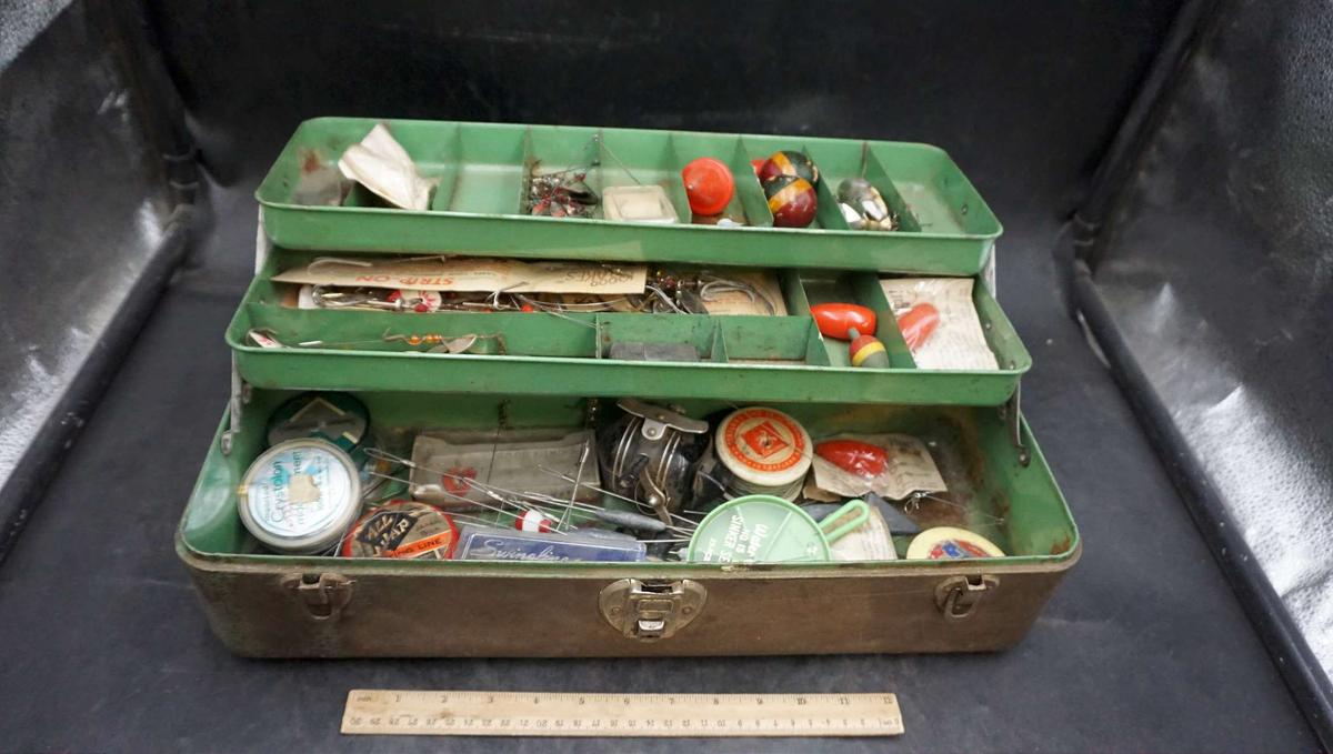 Metal Tackle Box w/ Some Gear Inside