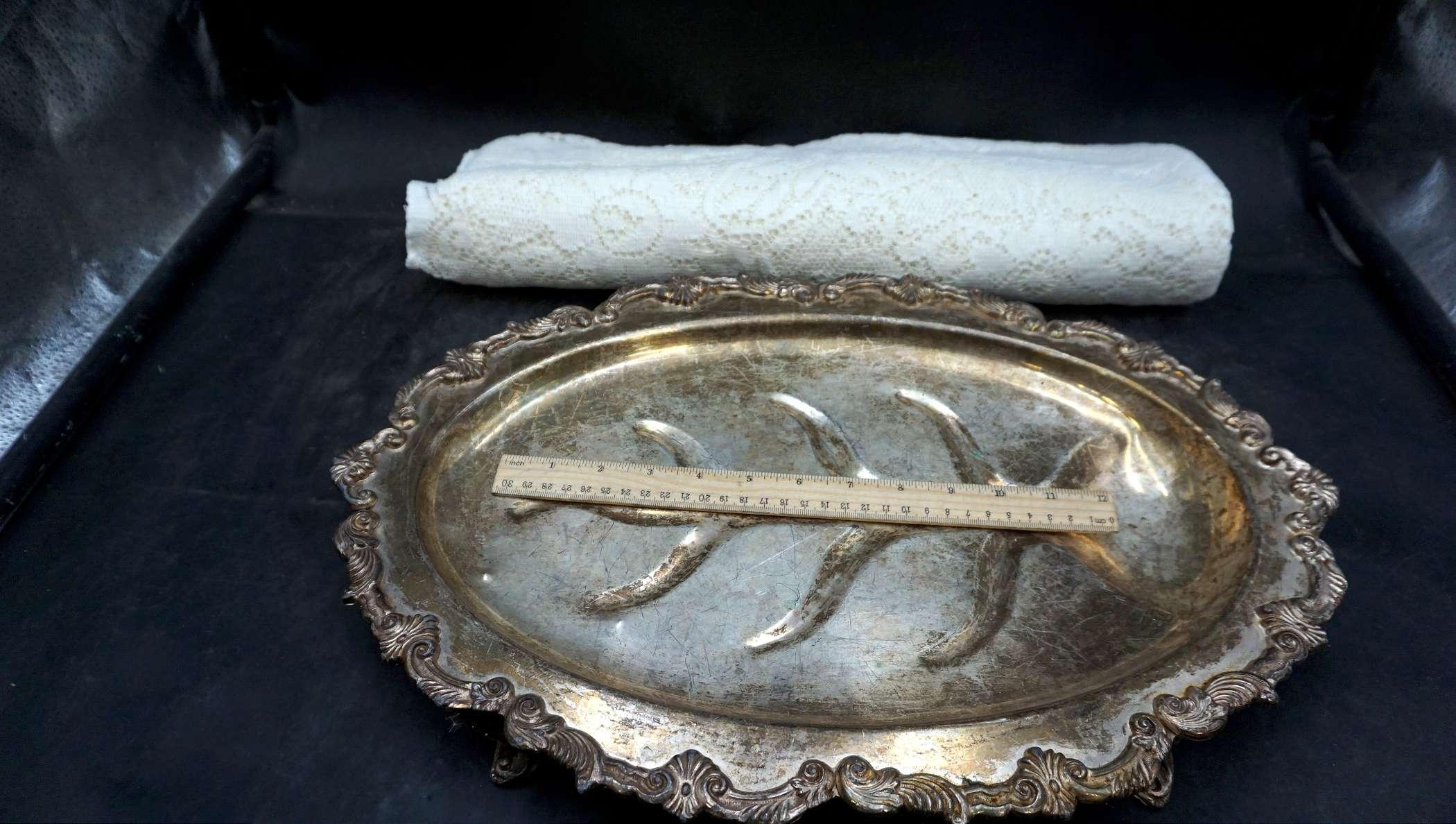 Footed Silver-Plated Tray & Table Cover