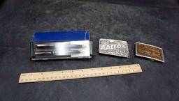 Pens & 2 Belt Buckles (Aatrex & Other)