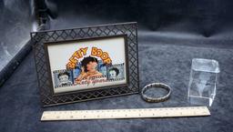 Betty Boop Items - Picture Frame, Bracelet & Glass Sculpture