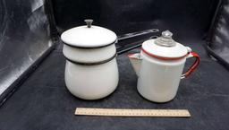 Enamelware Pitcher & Double Boiler Pot