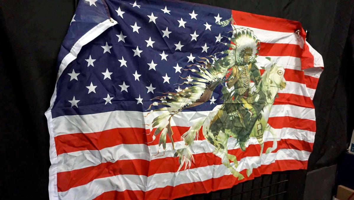 Usa Flag W/ Native American Rider & Horse