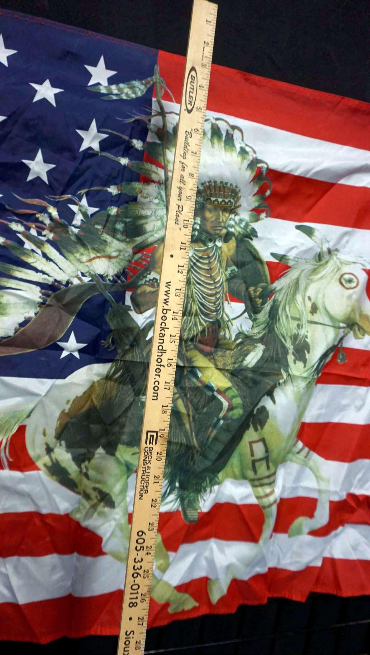Usa Flag W/ Native American Rider & Horse