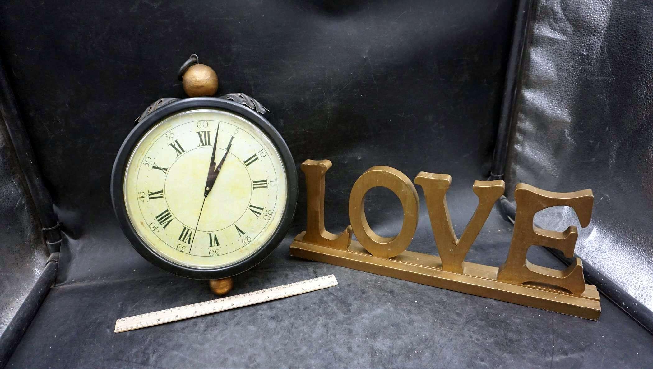 Pocket Watch Wall Clock (Battery Powered) & Wooden "Love" Sign