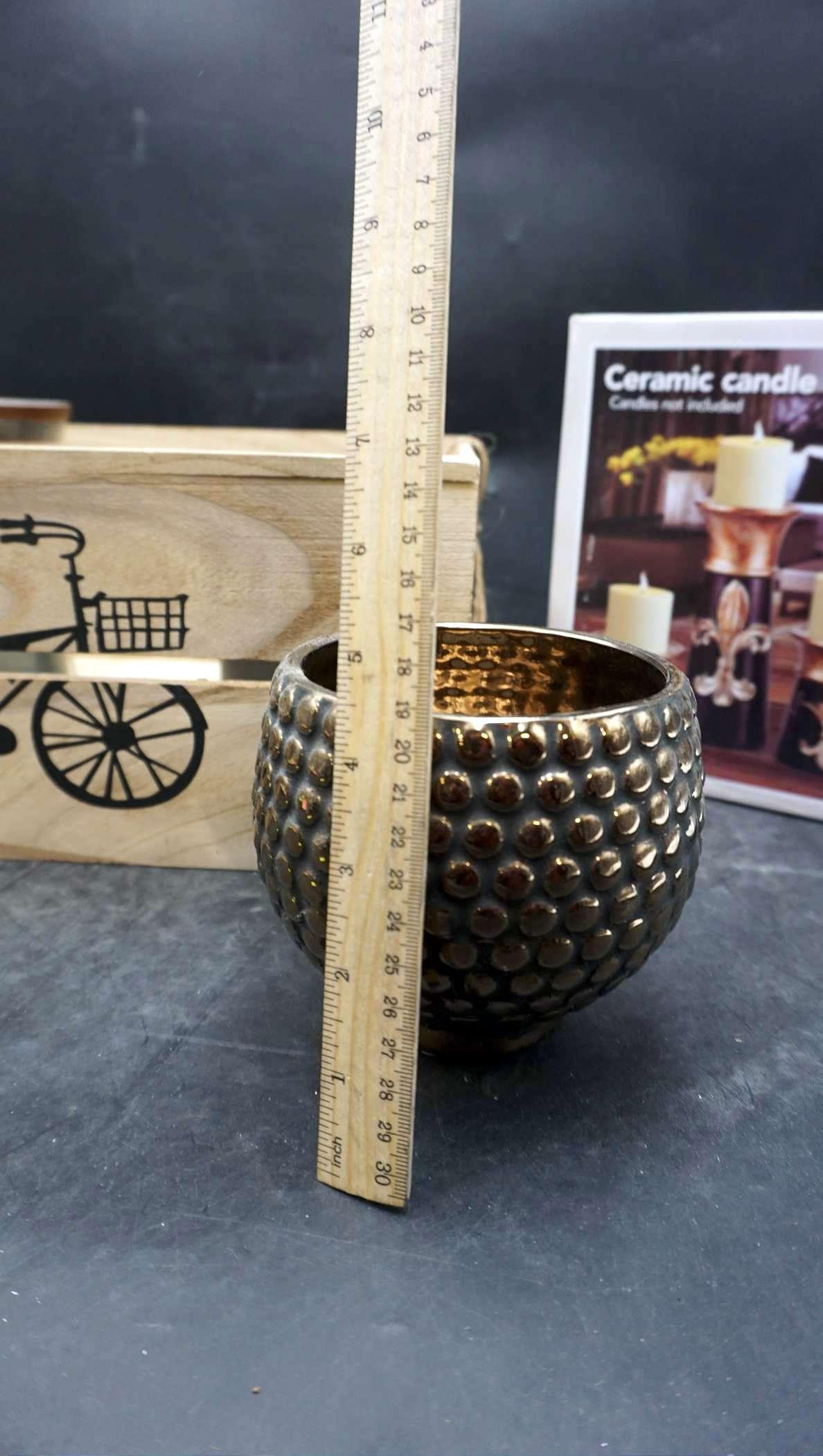 Wooden Bicycle Crate, Candles, Ceramic Candle Holders