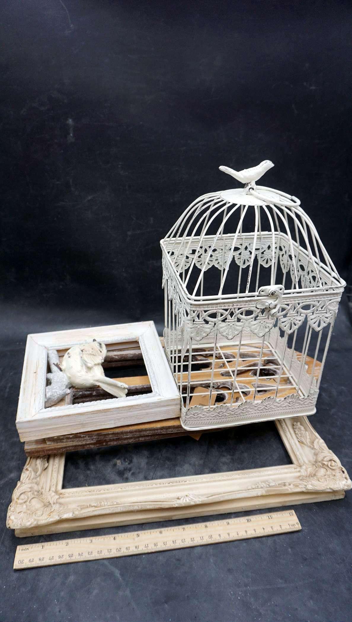 Wooden Frames, Metal Bird Cage, Bird In Frame