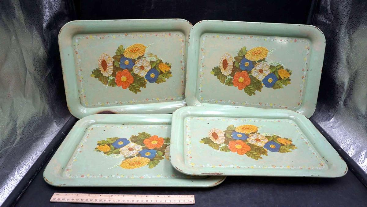 4 - Light Blue Floral Dinner Trays