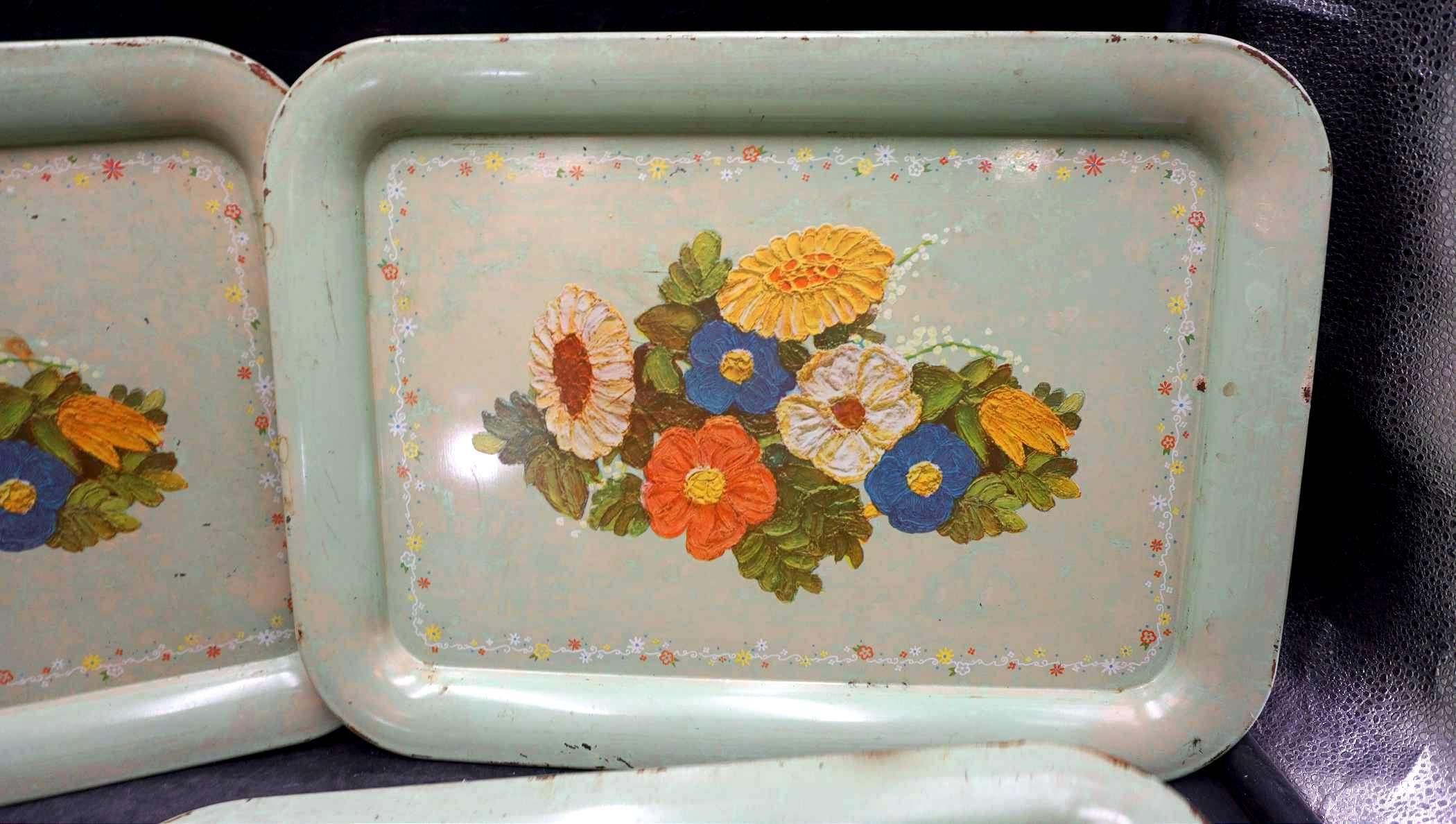 4 - Light Blue Floral Dinner Trays