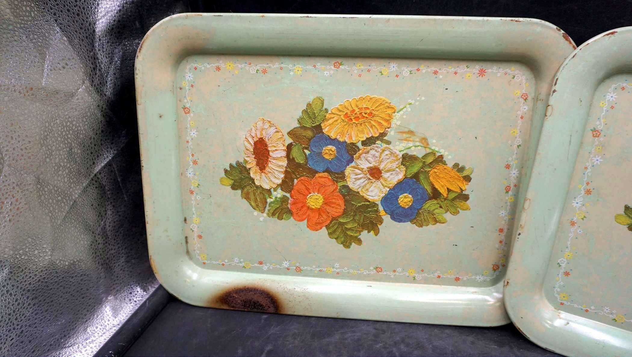 4 - Light Blue Floral Dinner Trays