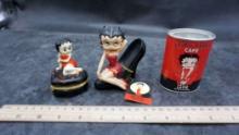 Betty Boop Items - Coffee Container, Trinket Box & Shoe Figurine