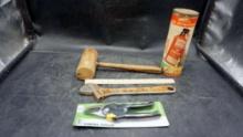 Wooden Mallet, Pruner, Monkey Wrench & Fire Extinguisher