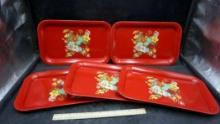 5 - Red Floral Dinner Trays