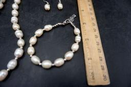 Real Pearl Necklace, Bracelet & Earrings