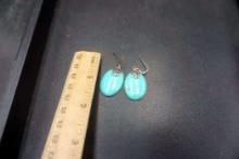 Sterling Silver Silver-Toned Turquoise Stone Earrings