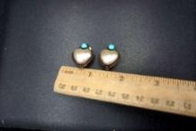 Sterling Silver Turquoise & Pearl Like Stone Clip On Earrings