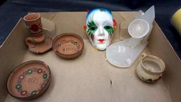 Mexico Pottery (Some Chips), Mask, Carvings, Reel & Figurines