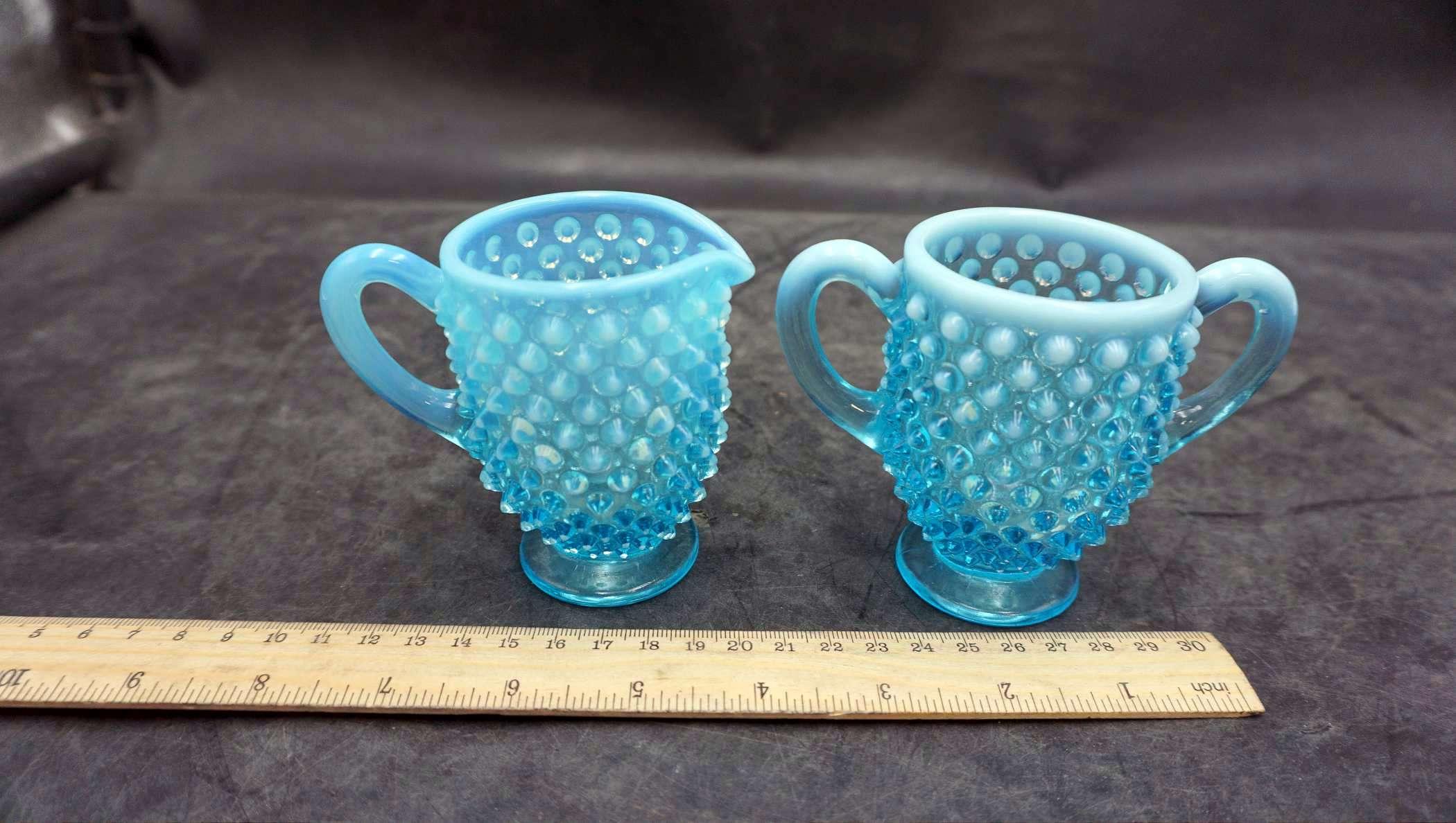 Blue Hobnail Cream & Sugar - Fenton