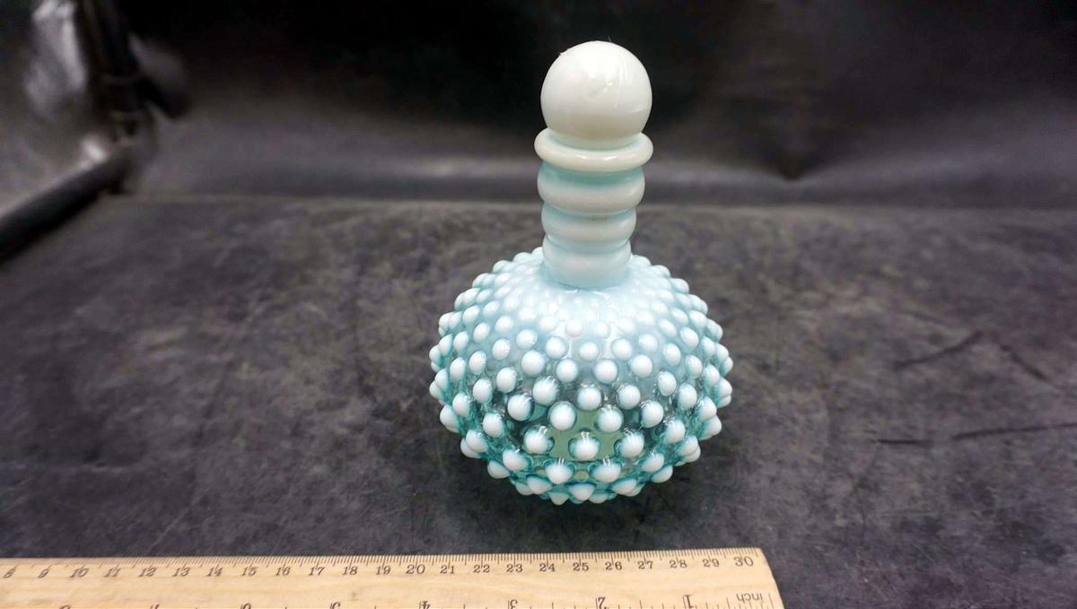 Blue Hobnail Cologne By Wrisley Apple Blossom Decanter - Fenton