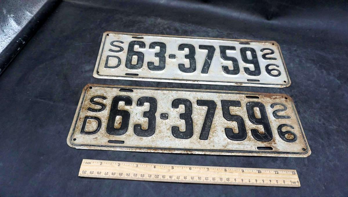 2 - Matching 1926 South Dakota License Plates