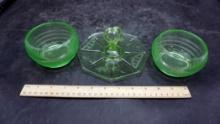 Green Glass Bowls & Heart Handled Lid