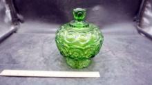 Green Glass Candy Dish W/ Lid