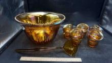 Carnival Glass Punch Bowl Set W/ Cups & Ladle