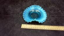 Blue Hobnail Ruffled Bowl