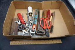 Assorted Tools - Bristle Brush, Level, Pliers, Screwdrivers & More